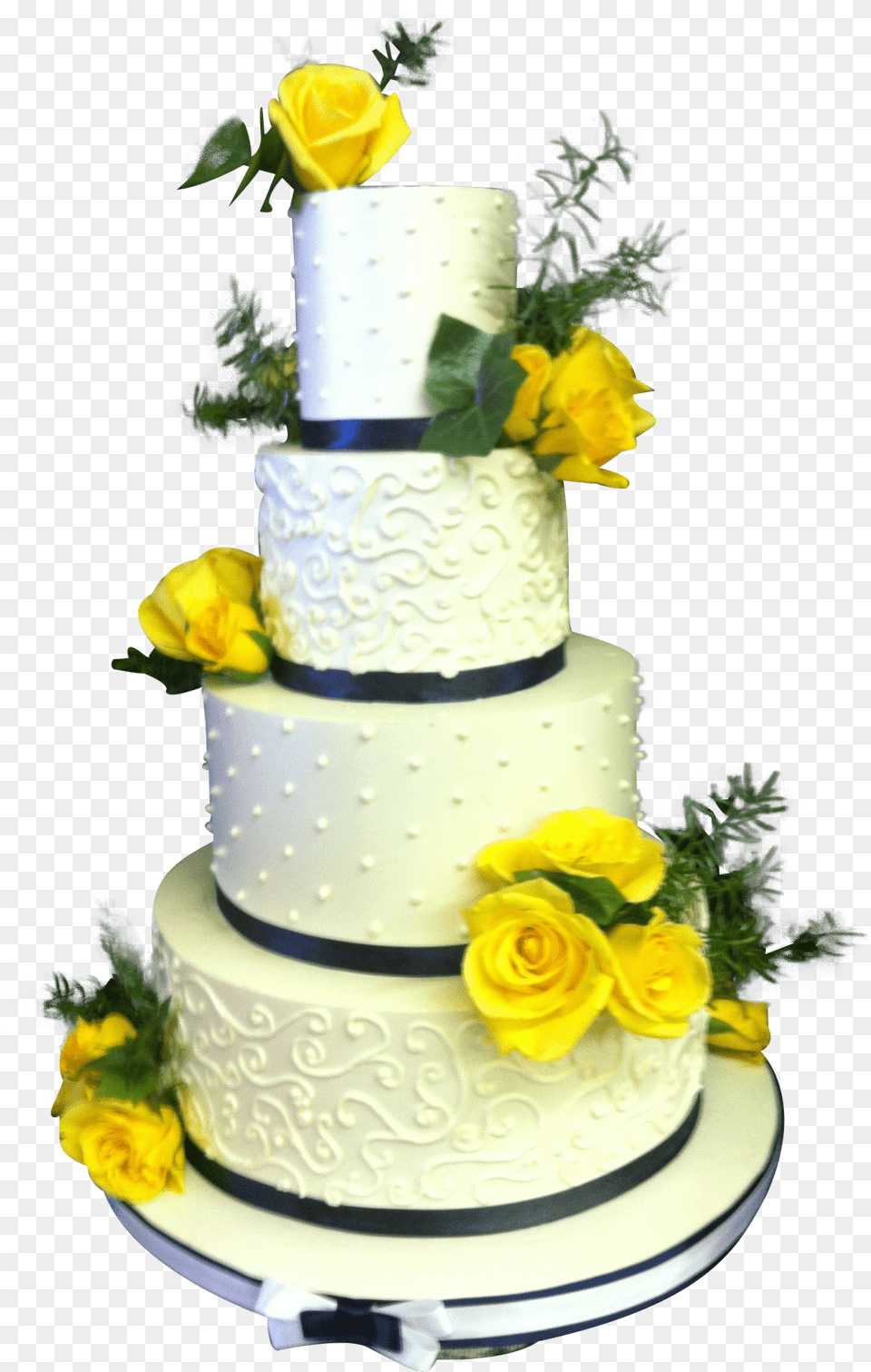 Yellow Ribbon Wedding Cake, Food, Cream, Dessert, Flower Free Png Download