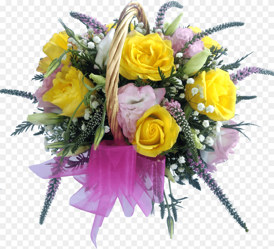 Yellow Roses And White Lisianthus Flower Basket Floribunda, Flower Arrangement, Flower Bouquet, Plant, Rose Free Png