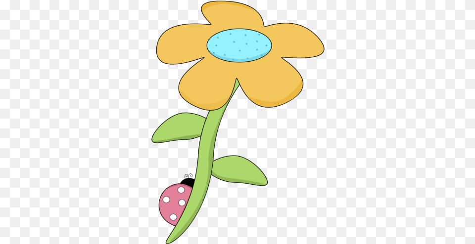 Yellow Spring Flower With A Ladybug Cute Spring Flower Clip Art, Petal, Daisy, Plant, Animal Free Png Download
