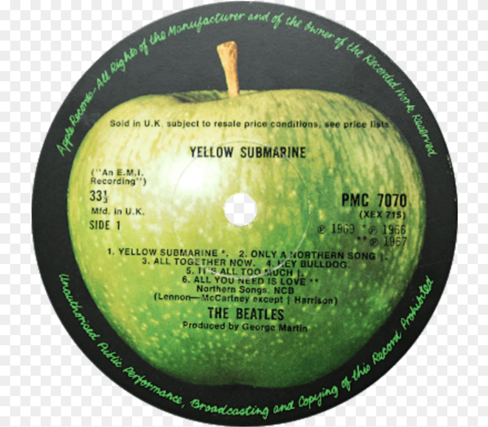 Yellow Submarine Label Apple Beatles, Food, Fruit, Plant, Produce Png Image