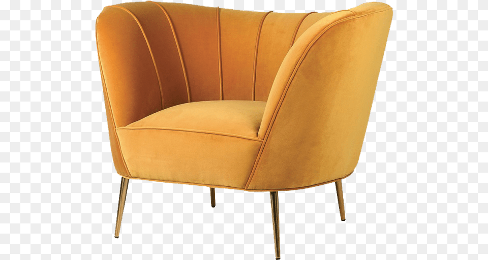 Yellow Velvet Curved Armchair, Chair, Furniture Free Png