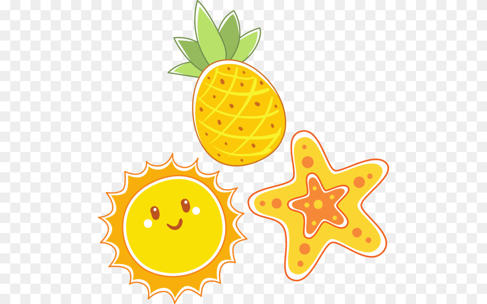 Yellow Vsco 3 Stickers Set Starfish Sun Pineapple Sun Stickers, Food, Fruit, Plant, Produce Png Image