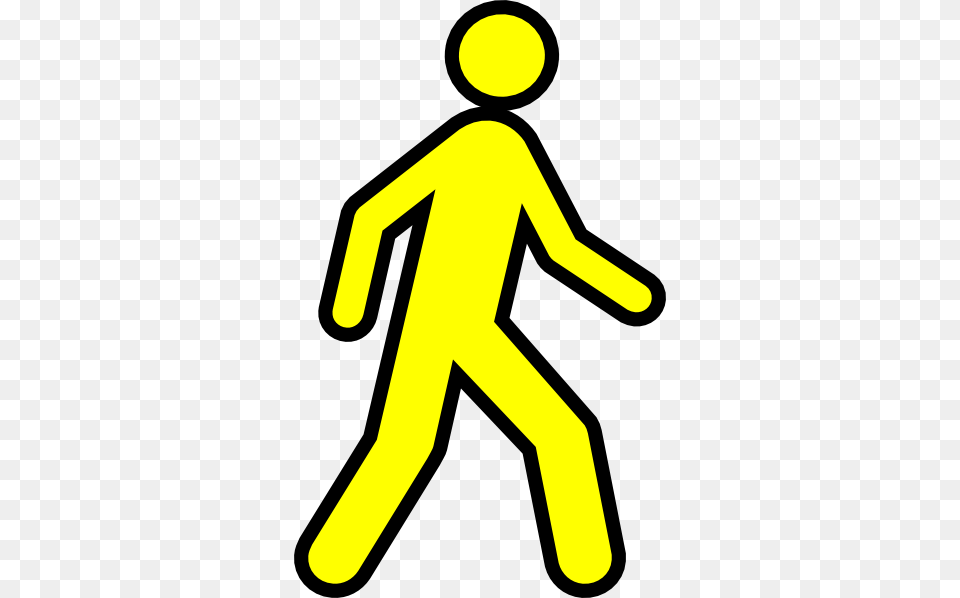 Yellow Walking Man With Black Outline Clip Art, Sign, Symbol, Pedestrian, Person Free Transparent Png