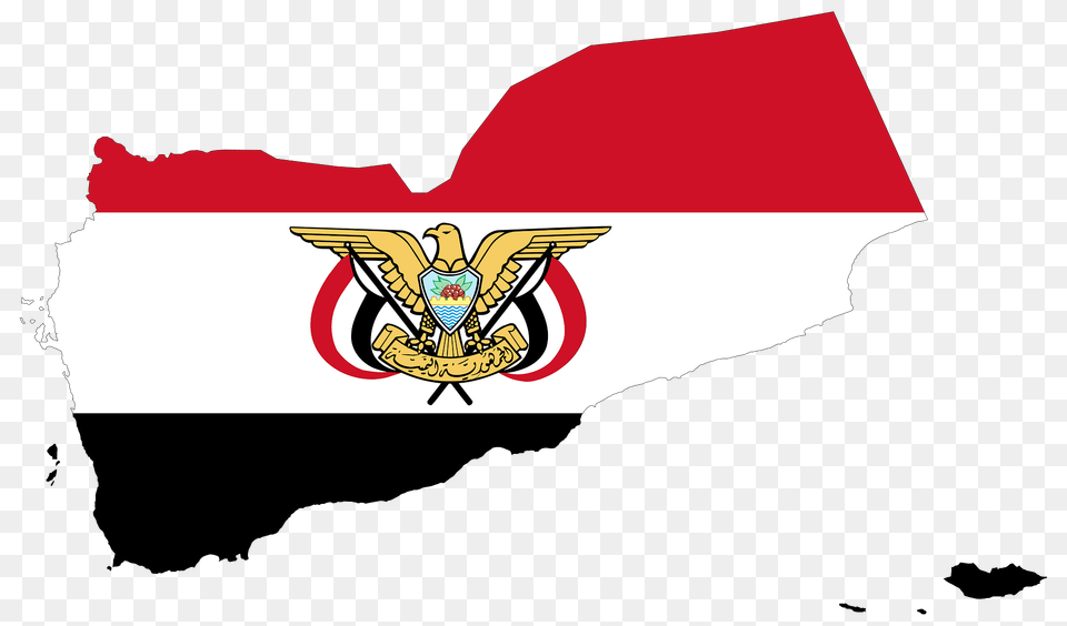 Yemen Map Flag With Stroke And Emblem Clipart, Logo, Animal, Bird, Water Png Image