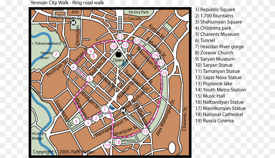 Yerevan Walking Tour Map, Chart, Plot, Diagram, Plan Free Transparent Png