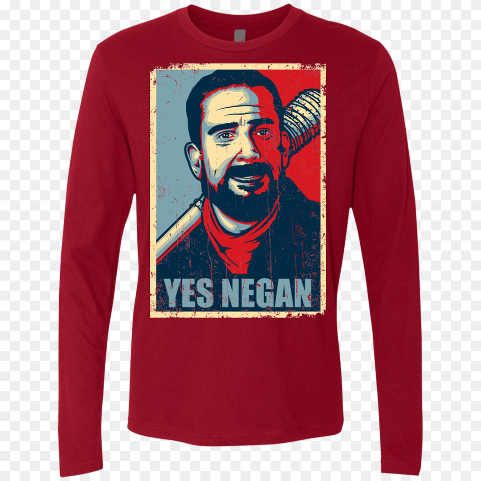 Yes Negan Mens Premium Long Sleeve Pop Up Tee, T-shirt, Clothing, Long Sleeve, Person Free Png Download