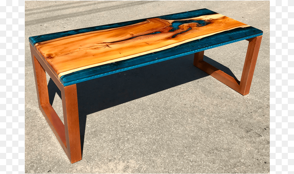 Yew Amp Reef Blue Resin River Coffee Table Live Edge, Coffee Table, Furniture, Hardwood, Stained Wood Free Transparent Png