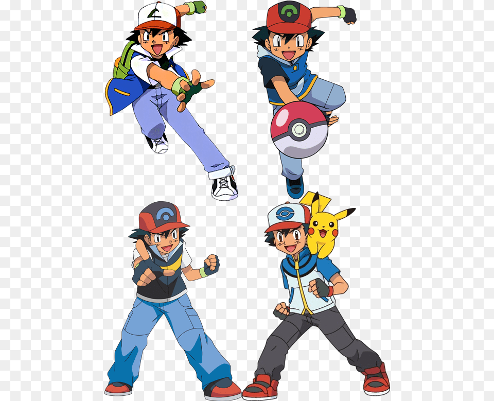 Ygrrbjh Ash Ketchum All Costumes With Ash I Choose You Pokemon, Publication, Book, Comics, Person Png Image