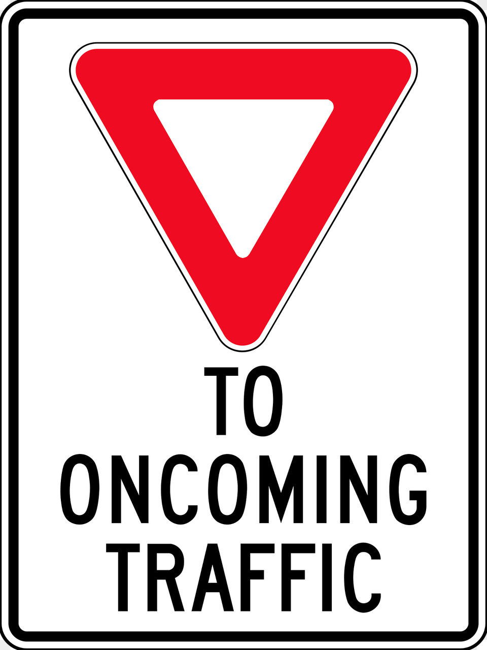 Yield To Oncoming Traffic Sign In British Columbia Clipart, Symbol, Road Sign, Dynamite, Weapon Free Png Download