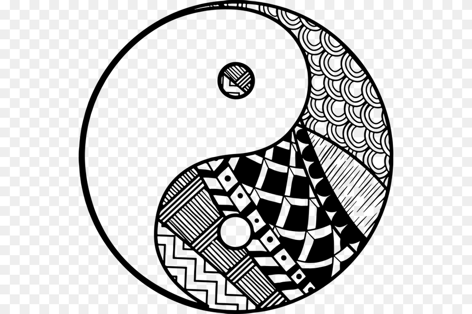 Ying Yang Line Art, Gray Png