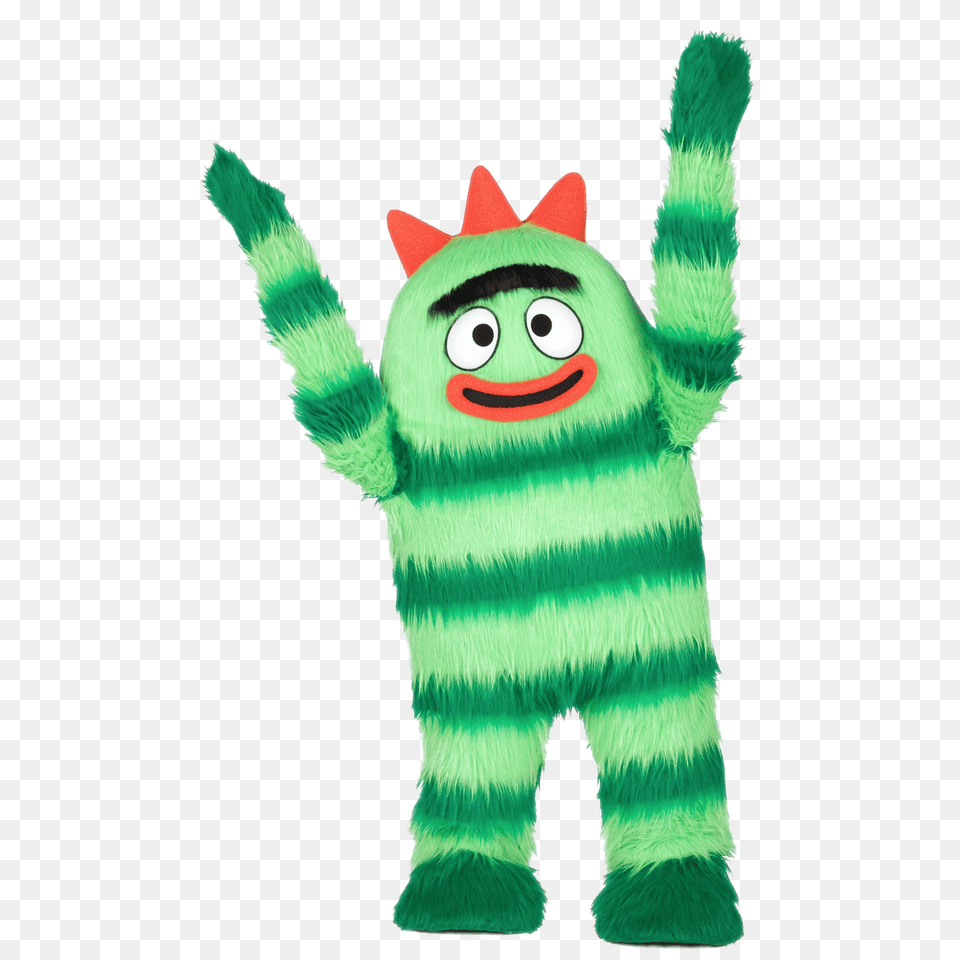 Yo Gabba Gabba Brobee Arms Up, Green, Plush, Toy, Animal Png