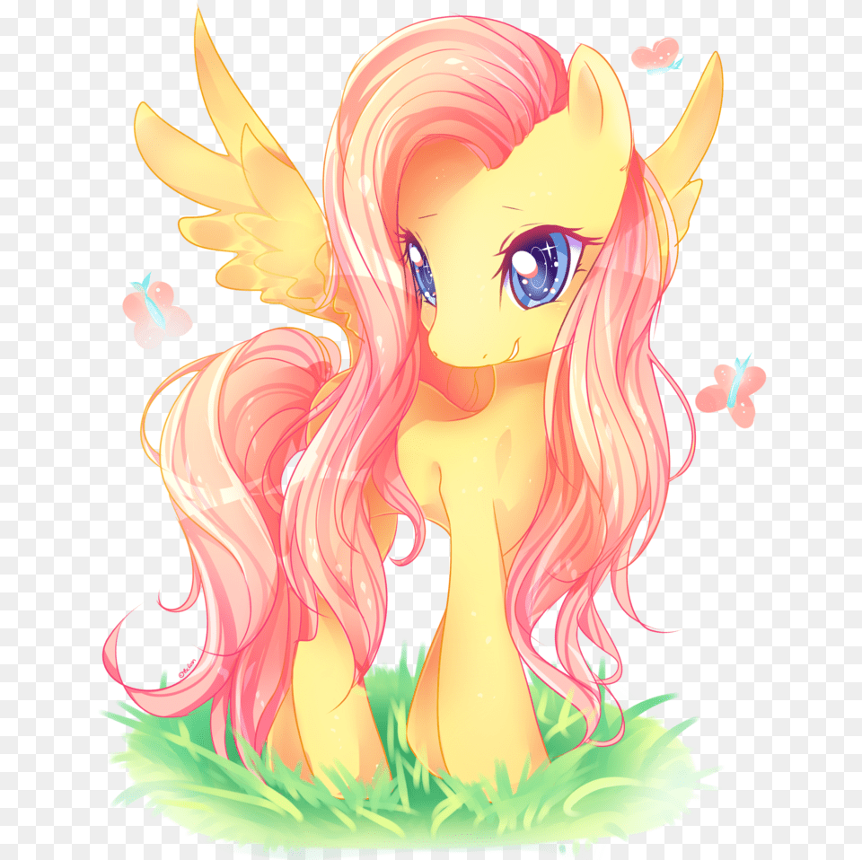 Yoclesh Butterfly Fluttershy Grass Head Turn Safe My Little Pony Fluttershy Kawaii, Book, Comics, Publication, Adult Free Png