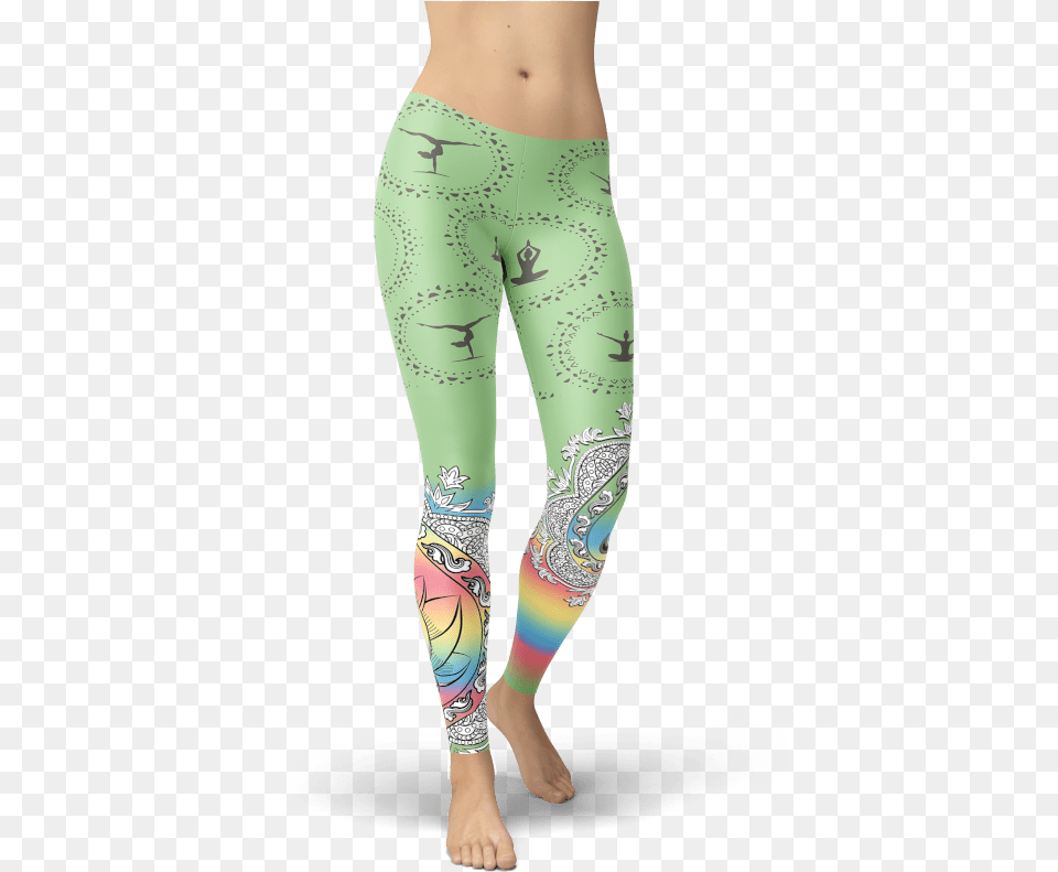 Yoga Poses Leggings Green With Rainbow Pattern Gym Leggings, Clothing, Hosiery, Tights, Pants Free Png