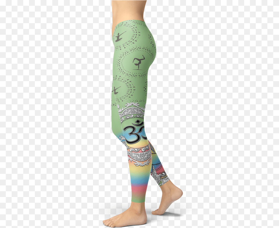 Yoga Poses Leggings Green With Rainbow Pattern Gym Yoga Pants, Clothing, Hosiery, Tights, Adult Free Png Download