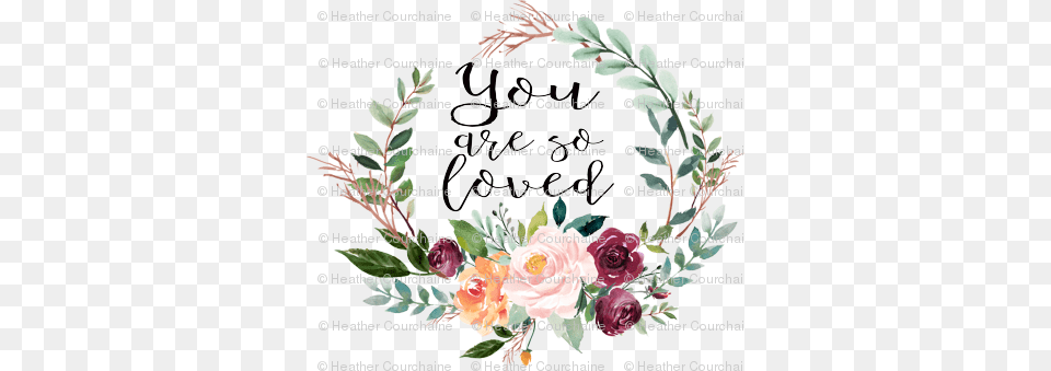 You Are So Loved Floral Wreath Back Green Watercolor Flower, Pattern, Plant, Rose, Graphics Free Transparent Png