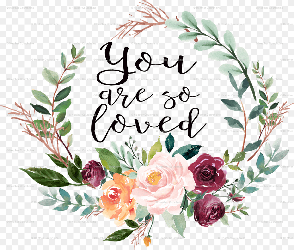 You Are So Loved Floral Wreath Giftwrap Green Watercolour Flower, Art, Rose, Plant, Pattern Png Image