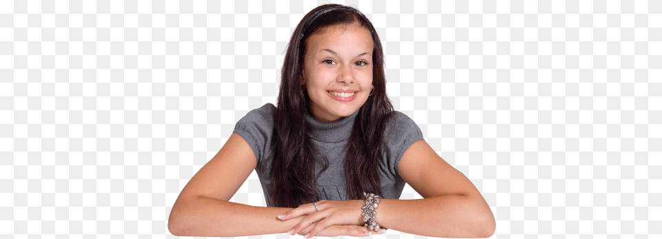 Young Attractive Woman Sitting At The Desk Image Young Girl, Head, Person, Hand, Photography Free Transparent Png