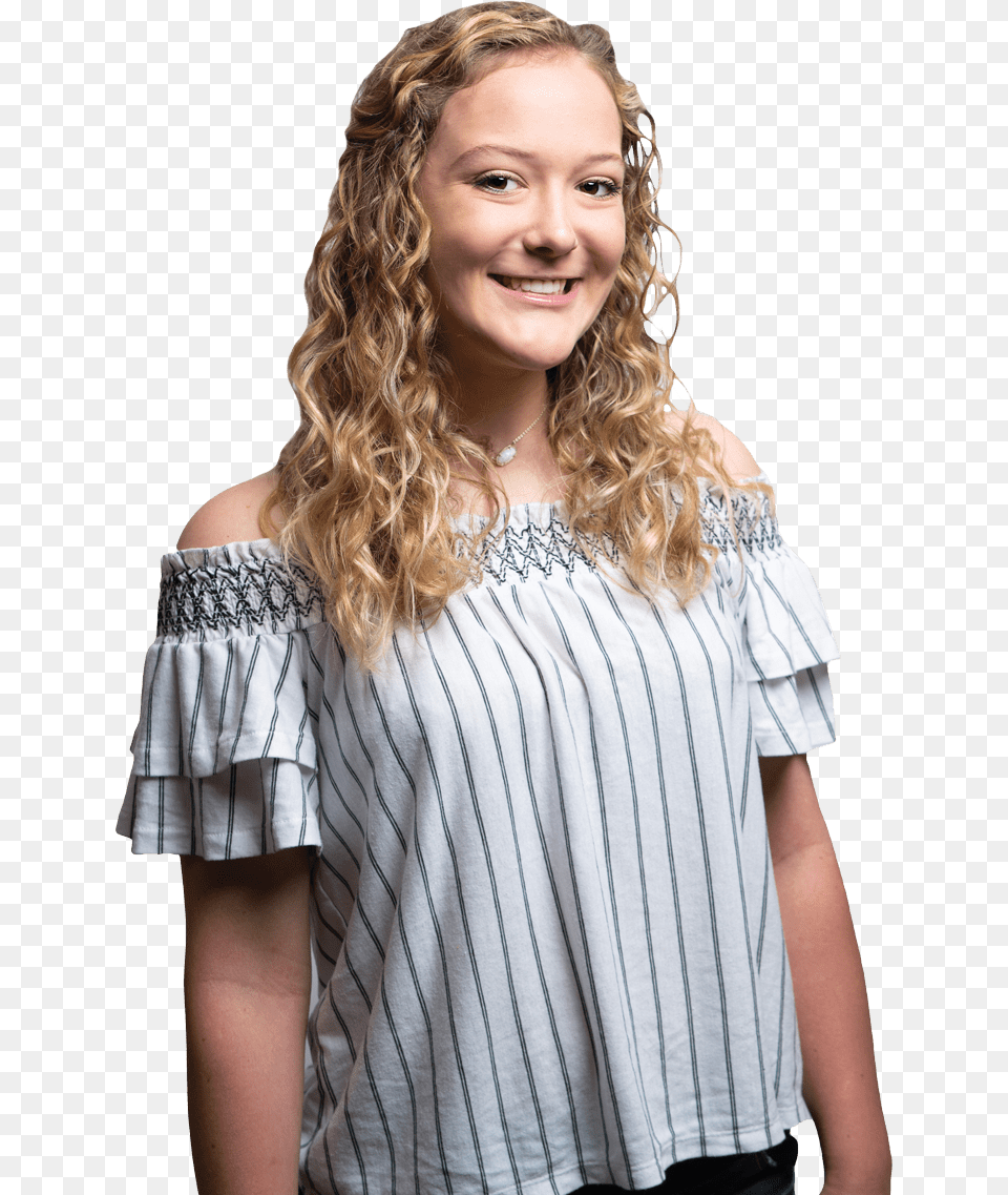 Young Blonde Girl Smiling Straight White Teeth Curly Girl, Blouse, Clothing, Hair, Person Free Png Download