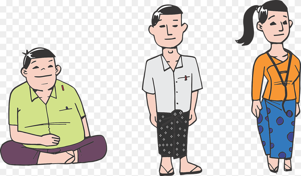 Young Burmese Youth Student Boy Girl Man Woman Burmese Cartoon, Adult, Child, Male, Person Png Image