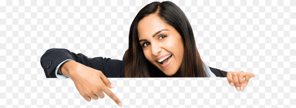 Young Business Woman Excited Pointing Down On Sign Costumer Service, Face, Person, Head, Happy Free Png