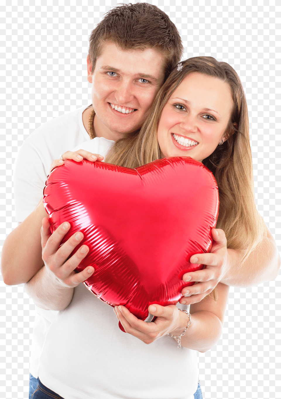 Young Couple Holding A Red Heart Pillow Image Pngpix Couple In Love, Adult, Female, Person, Woman Free Png Download