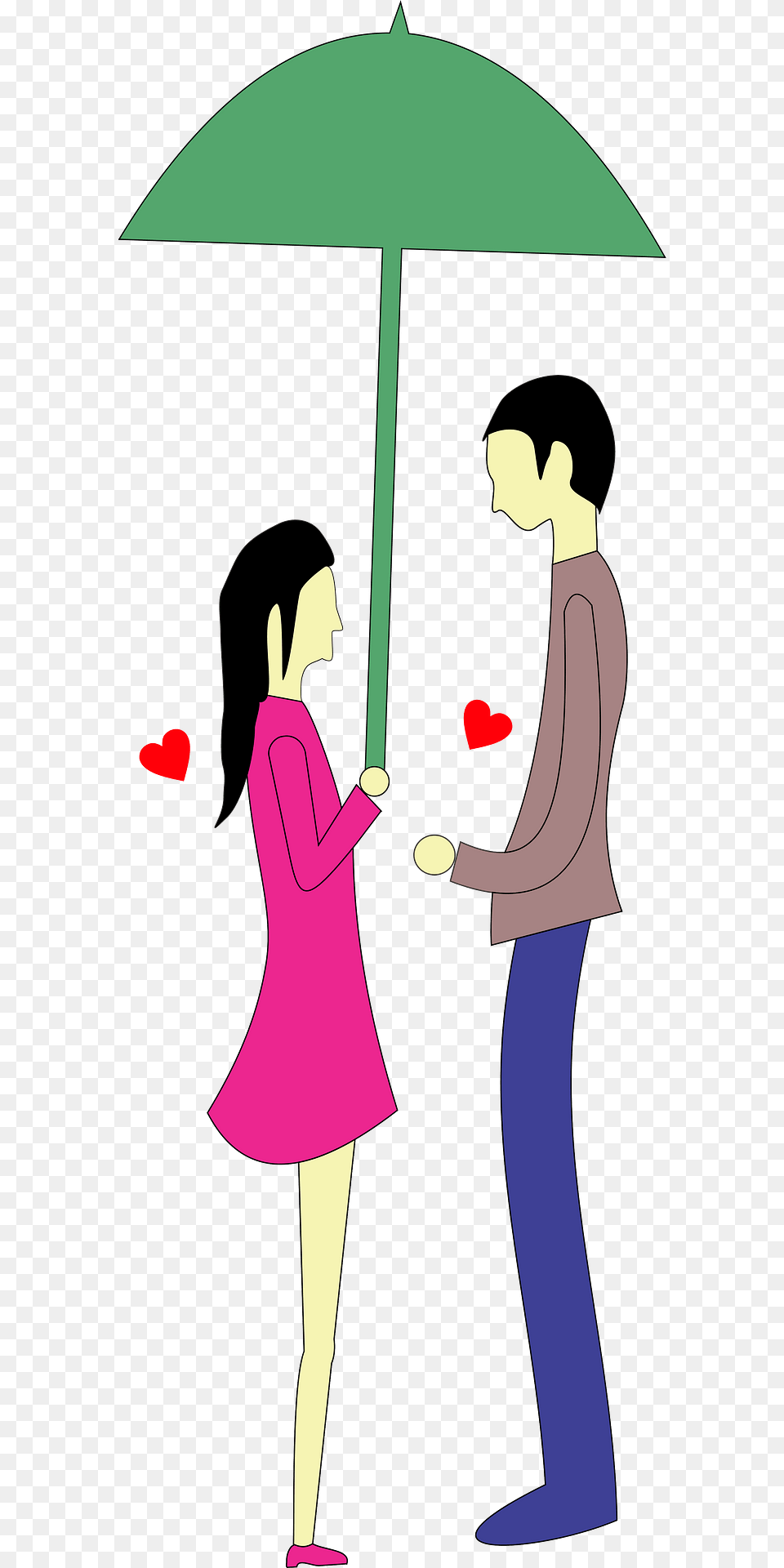 Young Couple Sharing A Green Umbrella Clipart, Adult, Female, Person, Woman Png Image