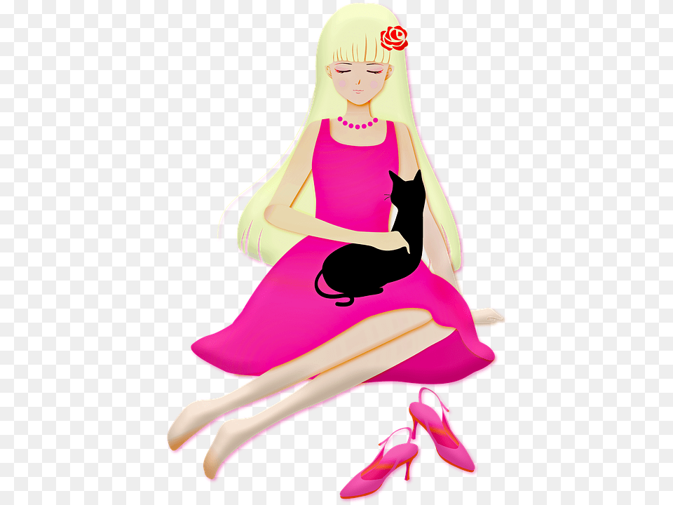 Young Girl Girl Blonde Cat Black Cat Teen Menina Com Gato, Adult, Toy, Person, Woman Free Transparent Png