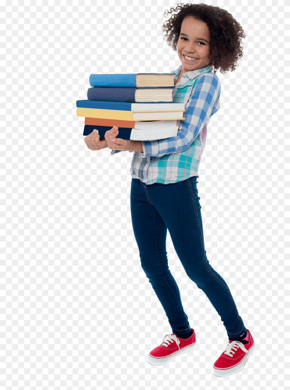Young Girl Student Kid With School Books, Pants, Clothing, Shoe, Reading Png Image