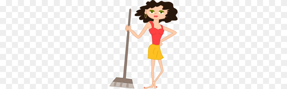 Young Housekeeper Girl With Broomstick Clip Art, Cleaning, Person, Child, Female Png Image