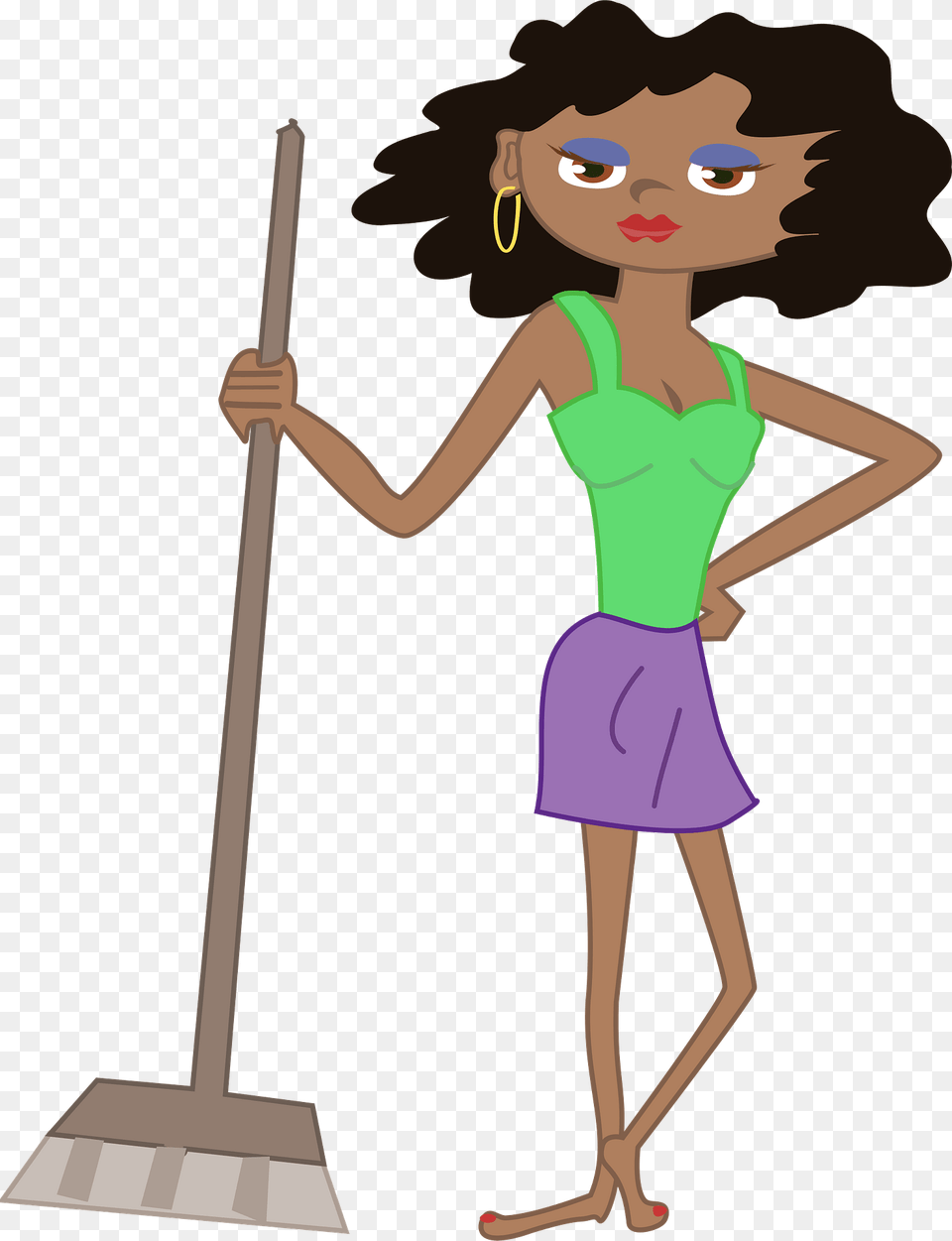 Young Housekeeper Girl With Broomstick Clipart, Cleaning, Person, Face, Head Png