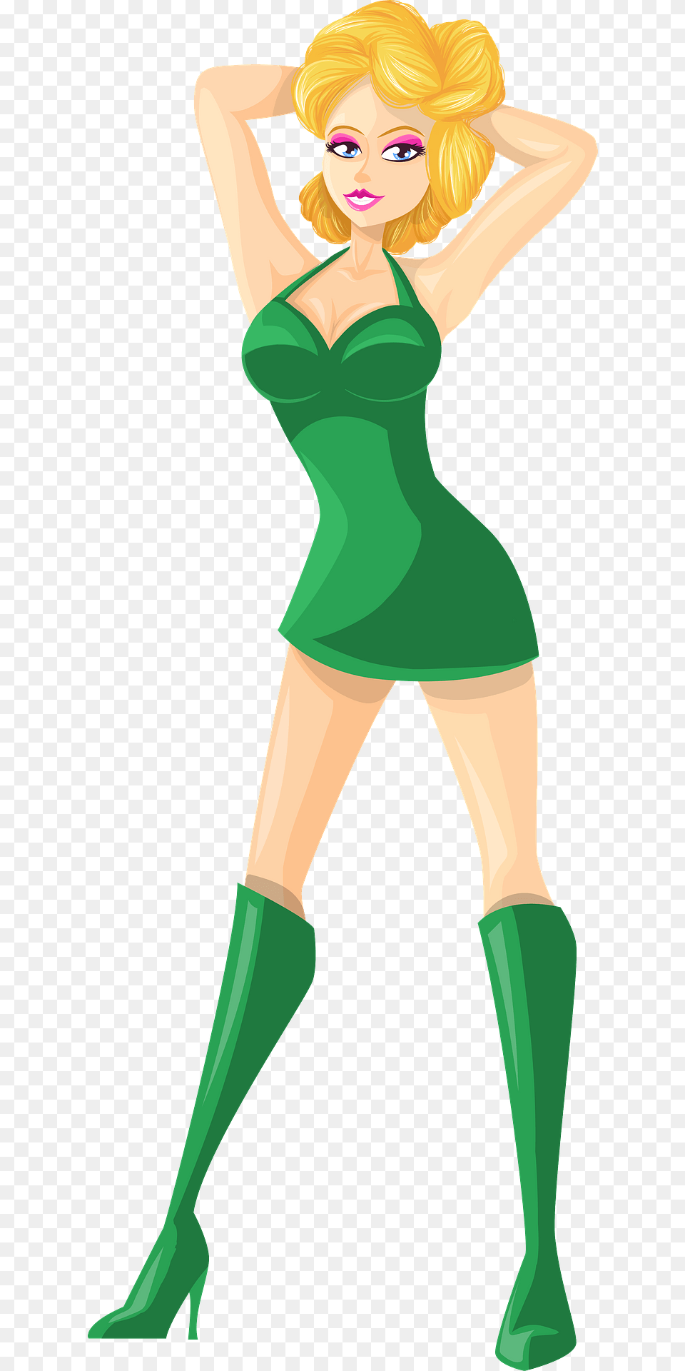 Young Lady Blonde Hair Light Skin Plain Green Dress Clipart, Adult, Person, Female, Woman Free Png Download