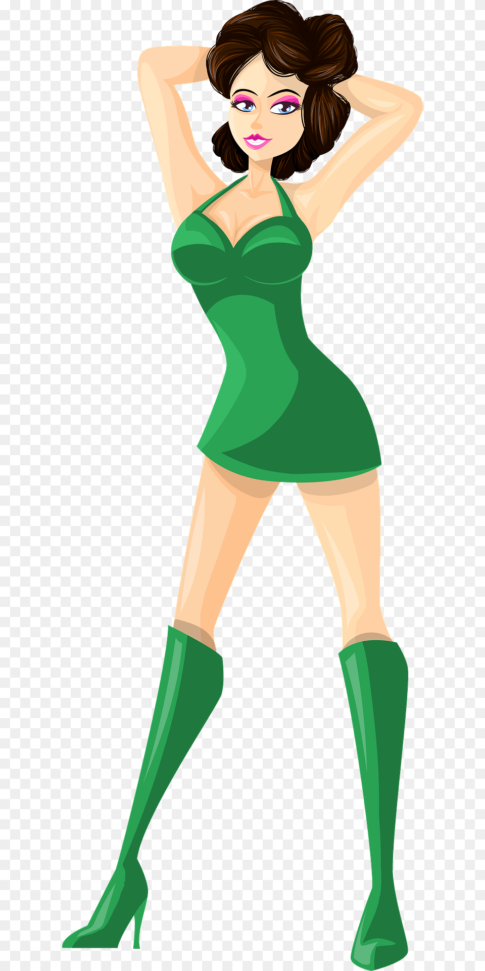 Young Lady Brown Hair Light Skin Plain Green Dress Clipart, Adult, Person, Female, Woman Free Png
