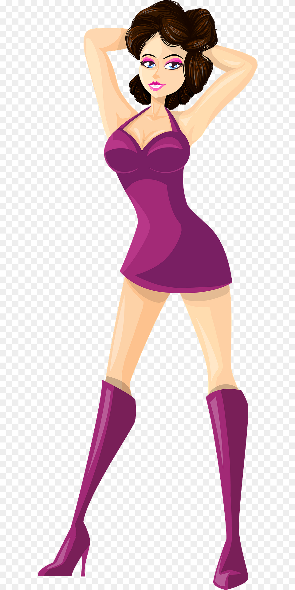 Young Lady Brown Hair Light Skin Plain Purple Dress Clipart, Adult, Person, Female, Woman Free Png
