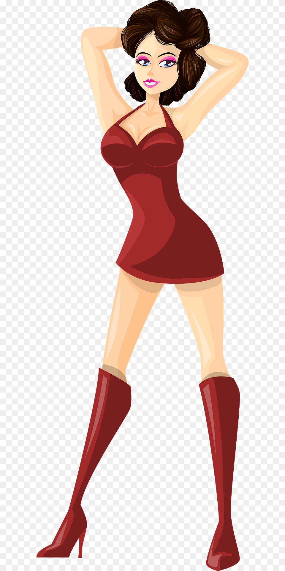 Young Lady Brown Hair Light Skin Plain Red Dress Clipart, Adult, Person, Woman, Female Free Transparent Png