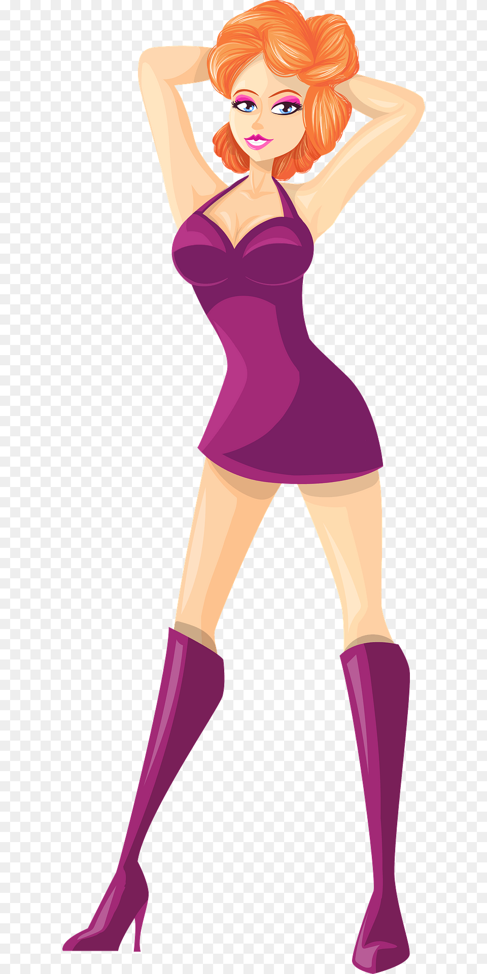Young Lady Redhead Light Skin Plain Purple Dress Clipart, Adult, Person, Female, Woman Free Png Download