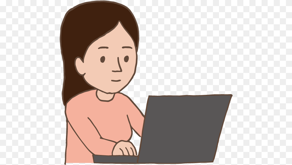 Young Lady Using Laptop Cartoon, Computer, Electronics, Face, Head Png Image
