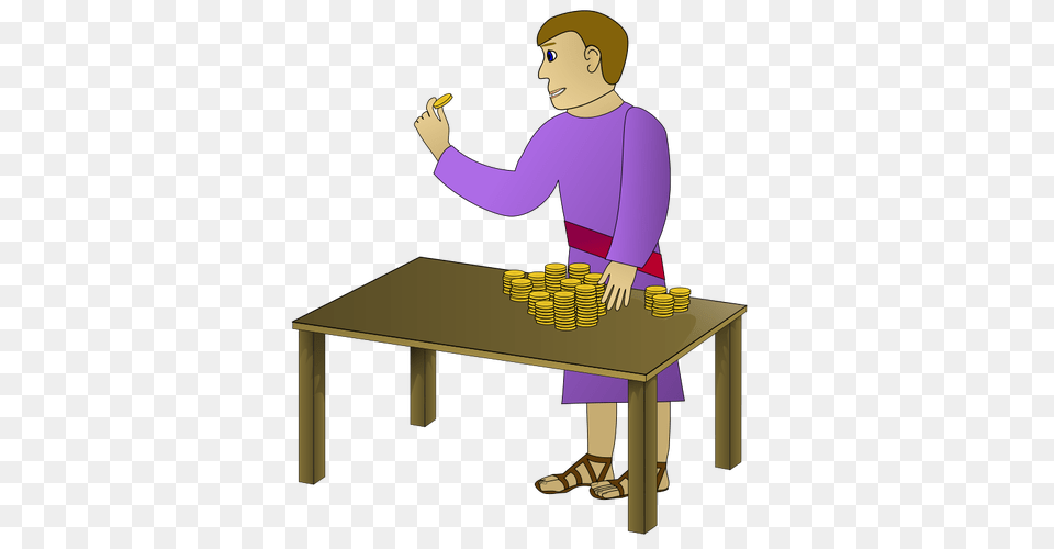 Young Man Counting Money Vector, Furniture, Table, Adult, Male Free Png Download