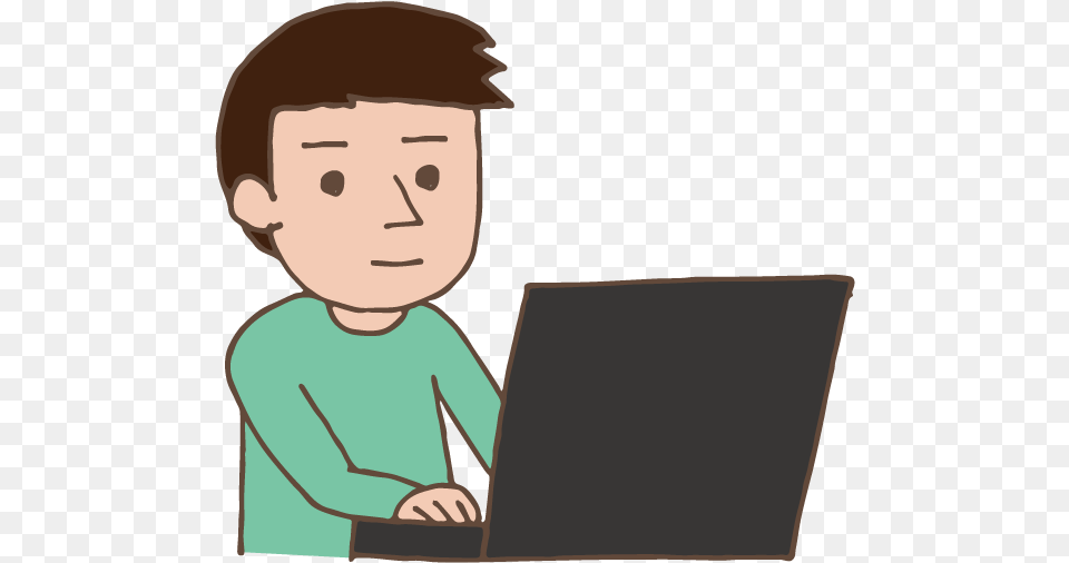 Young Man Using Laptop Cartoon, Computer, Electronics, Pc, Person Free Png
