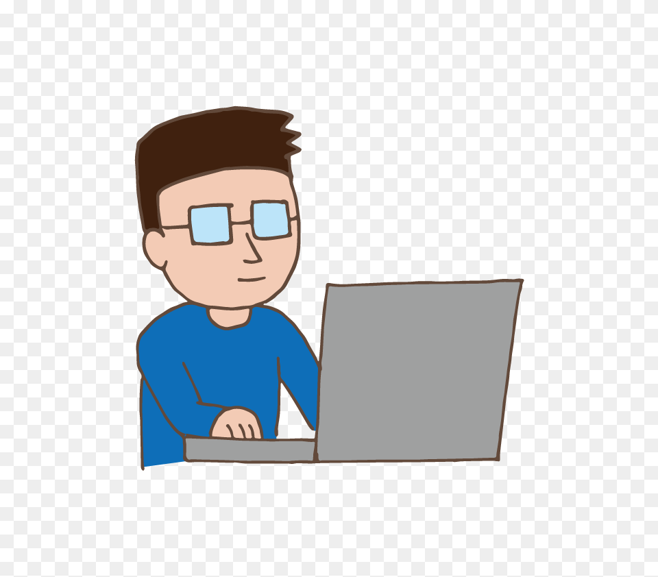 Young Man Using Laptop Illust Net, Computer, Electronics, Pc, Reading Free Transparent Png