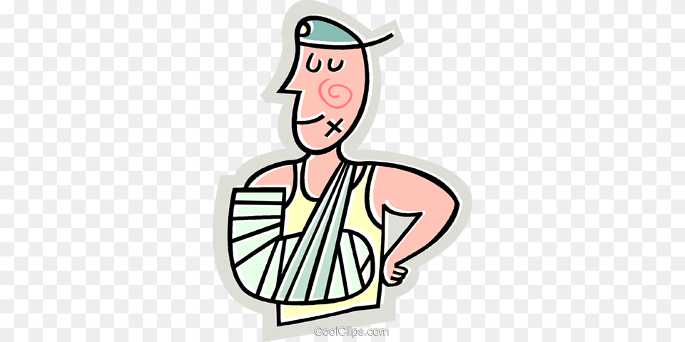 Young Man With A Broken Arm Royalty Vector Clip Cartoon Man With Broken Arm, Bag, Baby, Person, Face Png