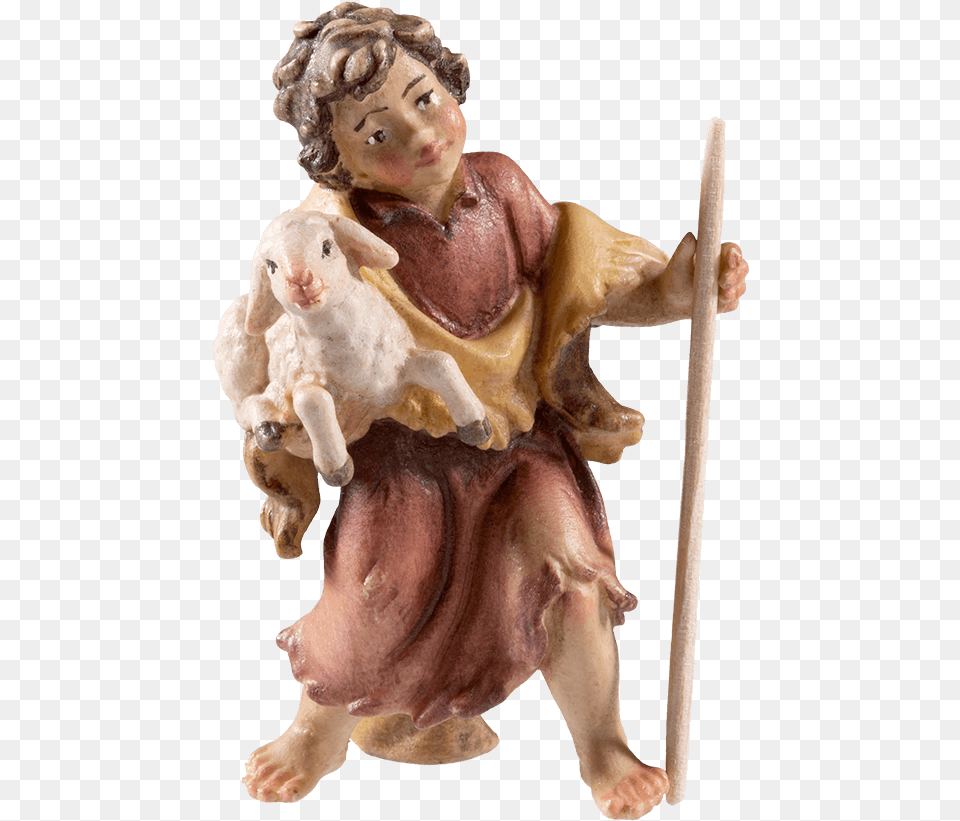 Young Shepherd With Lamb Character Art Young Shepherd, Figurine, Baby, Face, Head Free Png Download