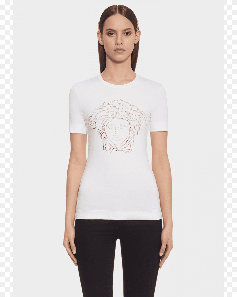 Young Versace Girls Ivory Studded Logo Top Fashion Model, Long Sleeve, Clothing, T-shirt, Sleeve Png Image