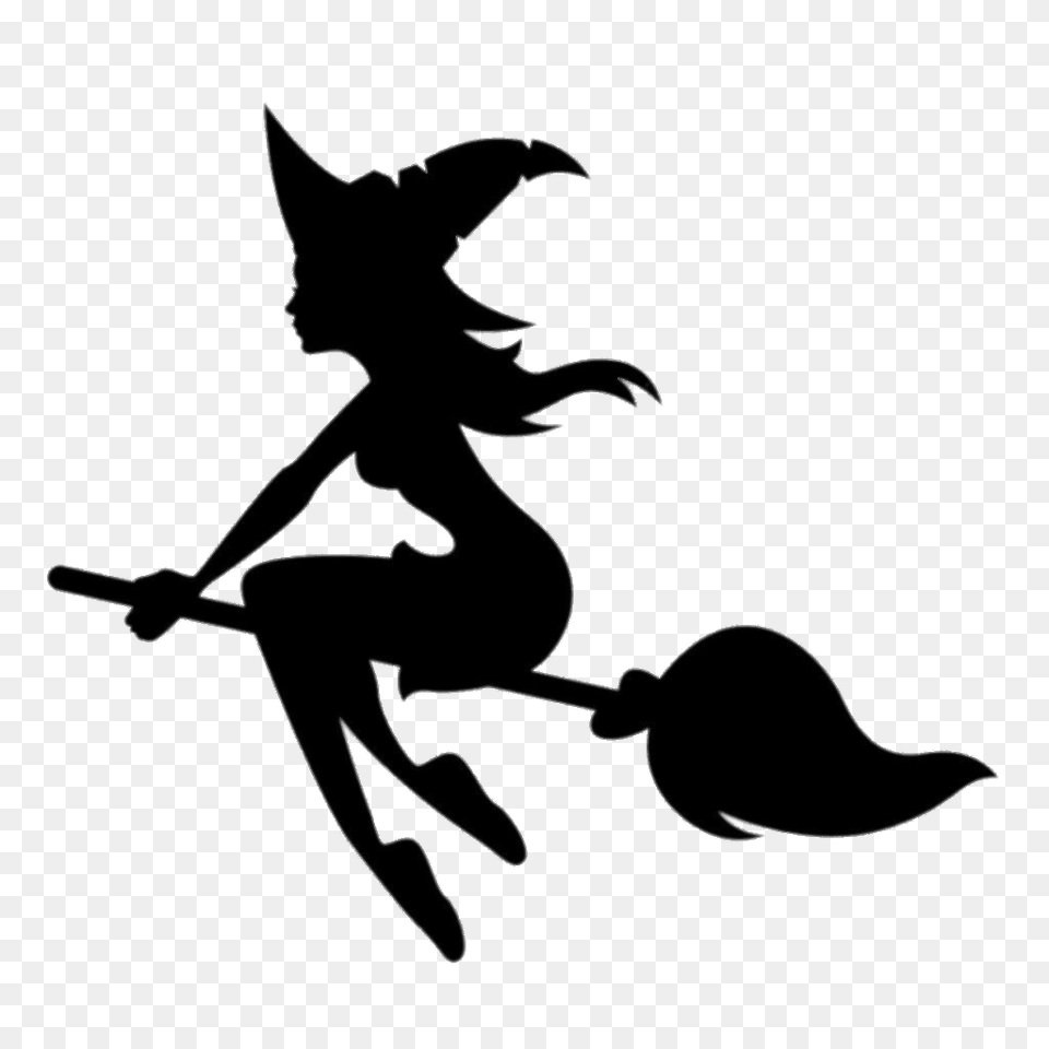 Young Witch On Broom, Silhouette, Stencil, Animal, Bird Png Image