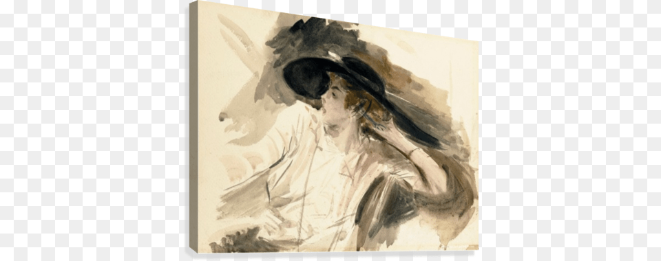 Young Woman In A Large Hat Canvas Print Boldini Donna Con Cappello, Art, Painting, Adult, Bride Png Image