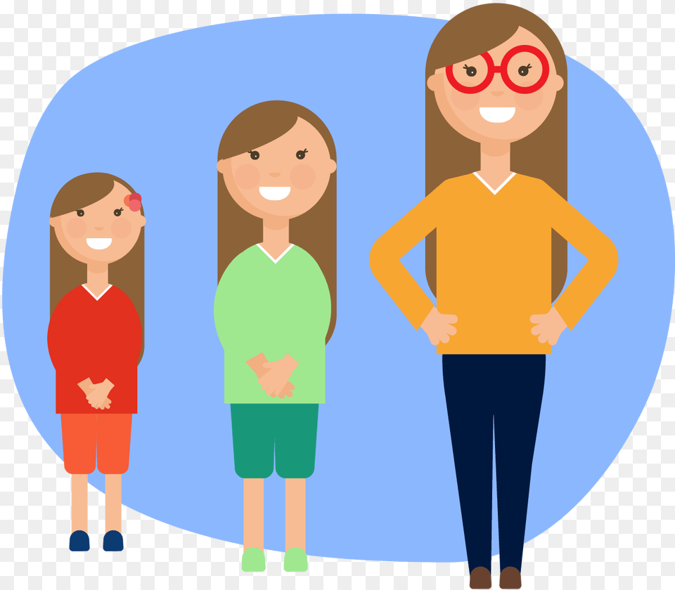 Young Woman In Three Stages Of Growing Up Children Growing Up, Adult, Shorts, Person, Male Free Transparent Png