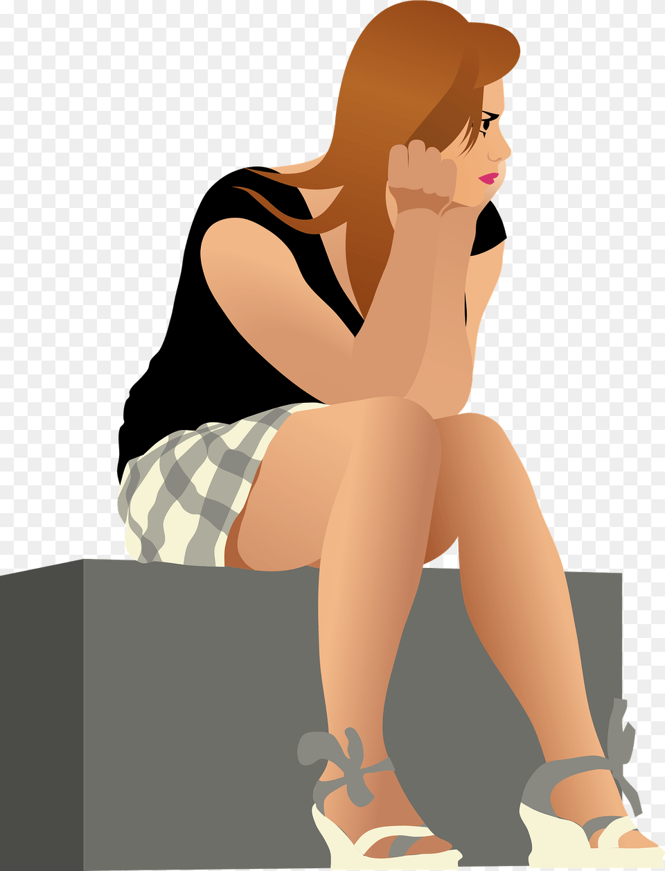 Young Woman Sitting On Stone In Muted Colors Clipart, Person, Adult, Female, Clothing Free Transparent Png