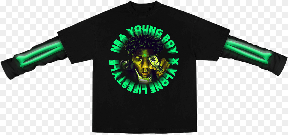 Youngboy Nba X Vlone Cross Roads Long Vlone Nba Youngboy Hoodie, T-shirt, Clothing, Shirt, Person Free Png
