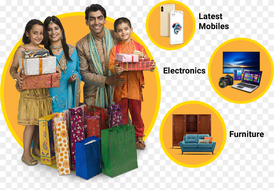 Your Amazon Shopping Now Available At 0 Emi Indian Family Shopping, Woman, Adult, Person, Female Free Png Download