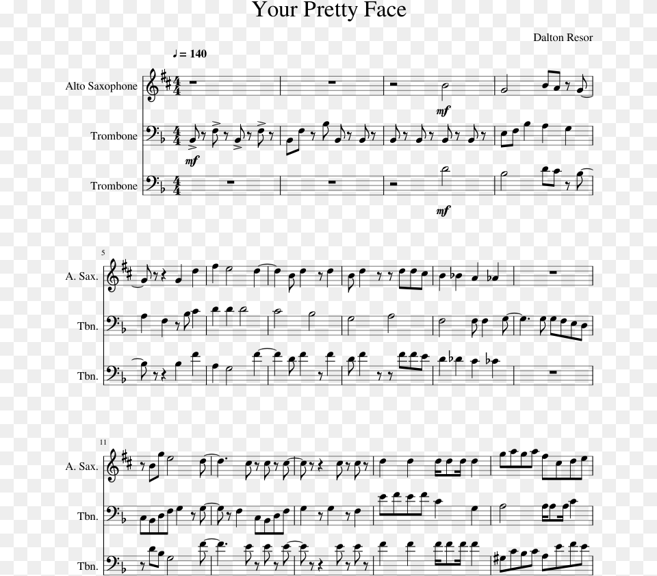 Your Pretty Face Sheet Music Composed By Dalton Resor Espn Tuba Sheet Music, Gray Free Transparent Png