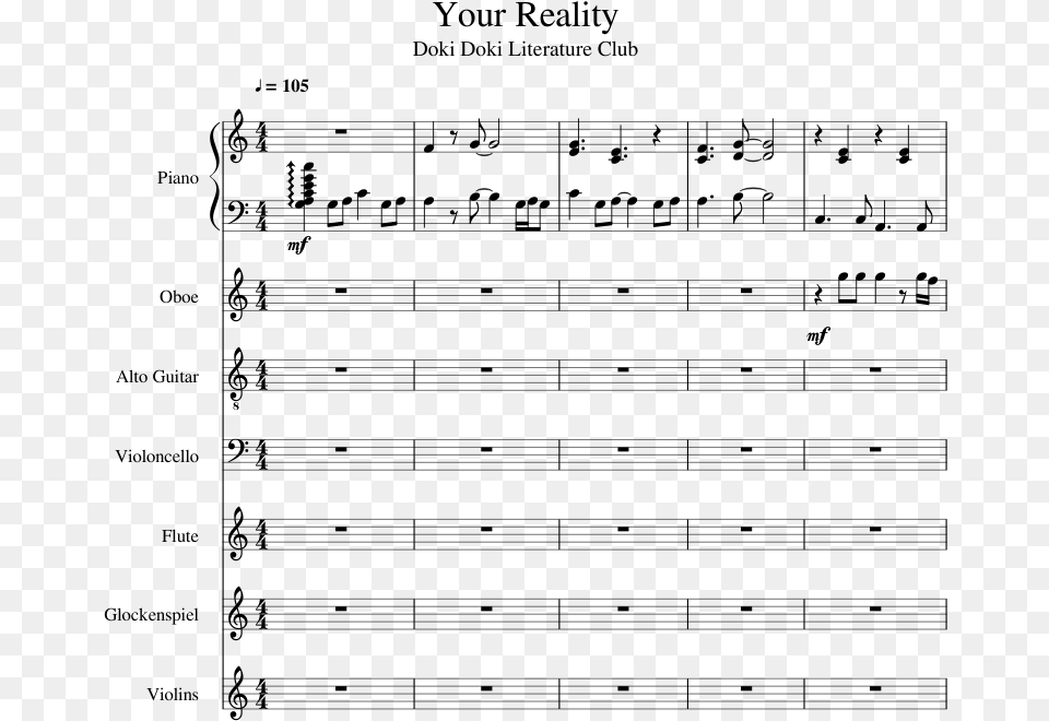 Your Reality Sheet Music For Piano Flute Oboe Guitar Sheet Music, Gray Png Image